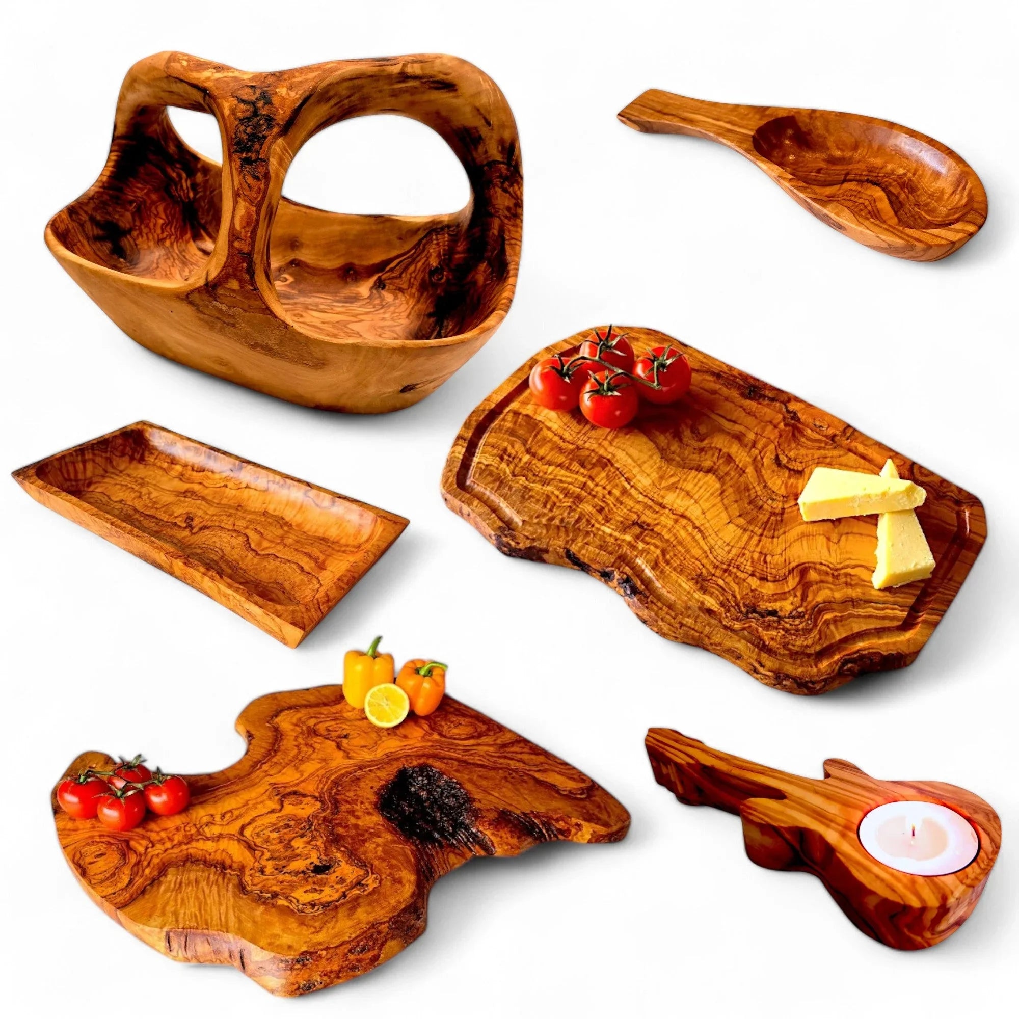Olive wood bundle - fruit bowl, – handcrafted, natural design