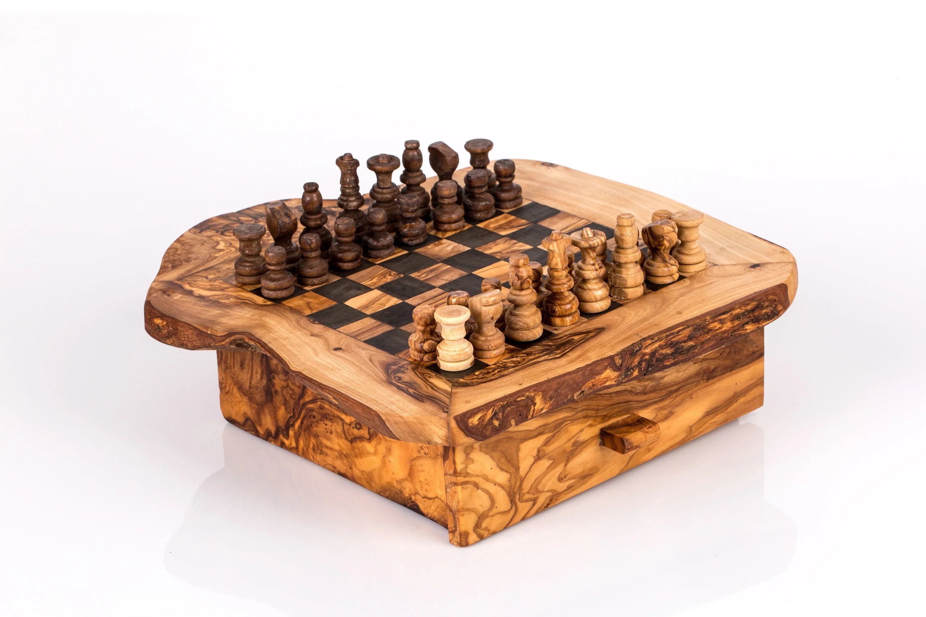 Olive wood chess board with one – handcrafted, natural design