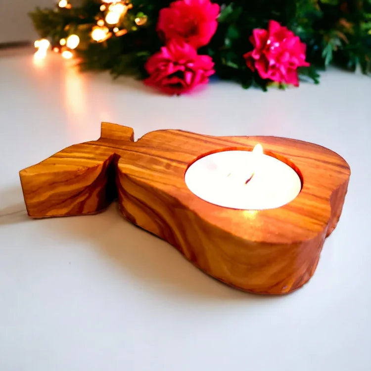 Olive wood wooden candle holder, pear – handcrafted, natural design