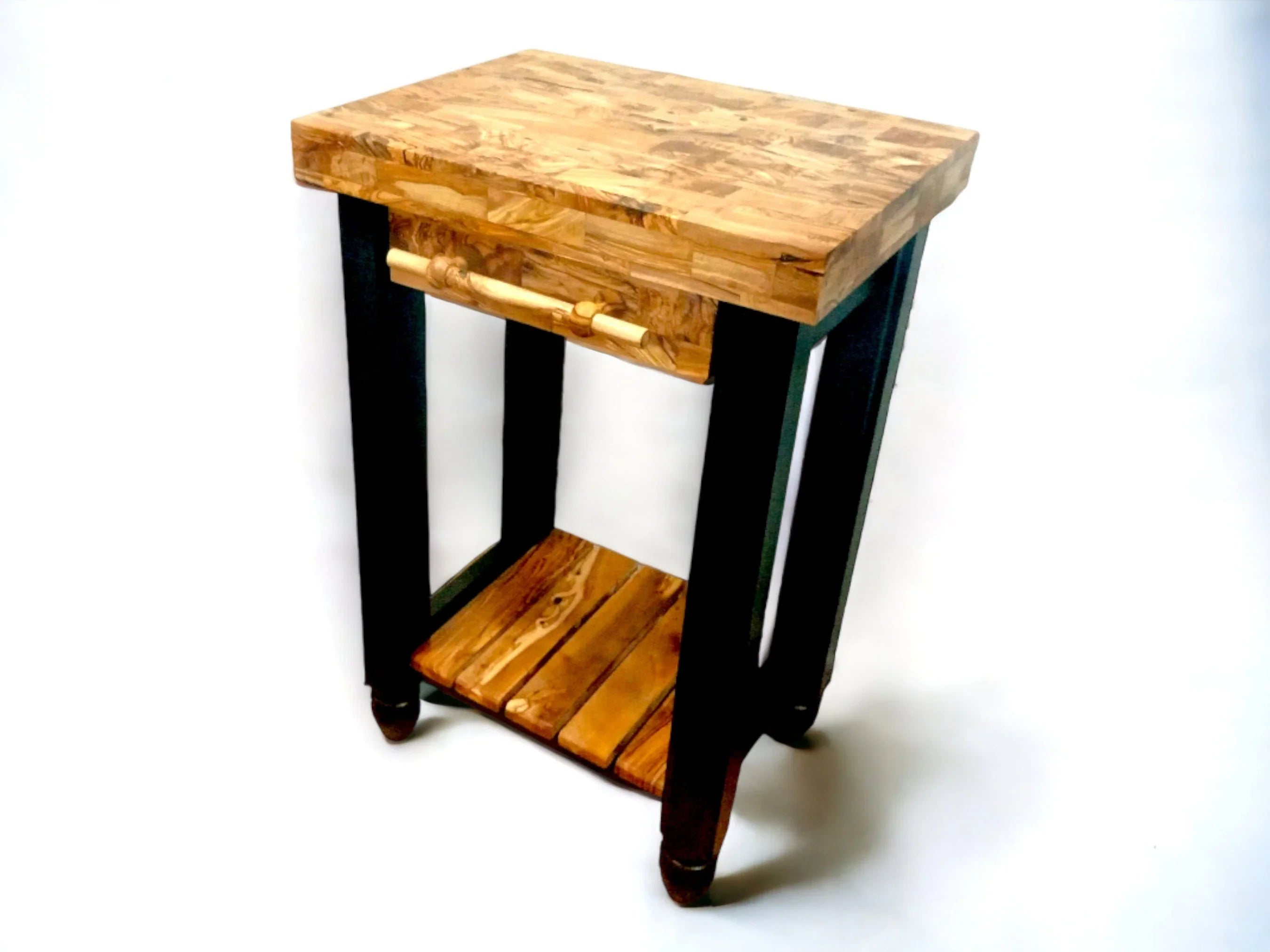 Olive wood butcher block island, – handcrafted and natural design