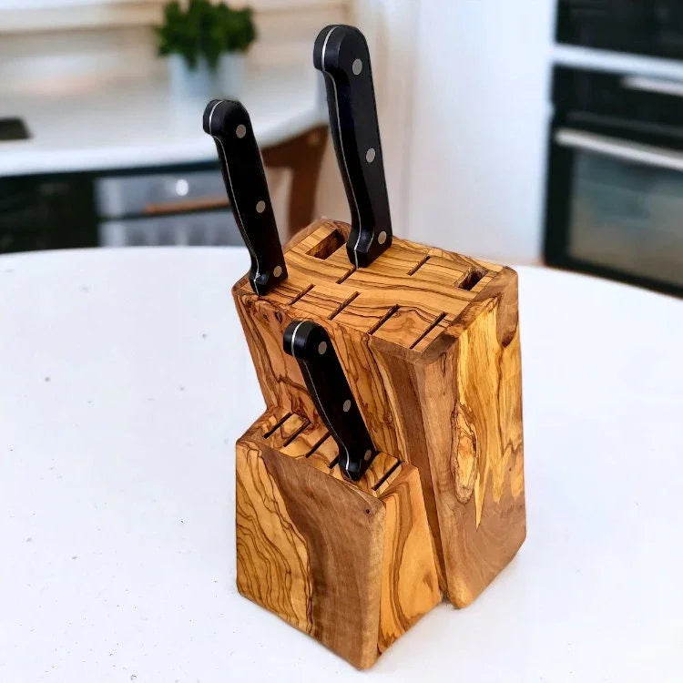 Olive wood knife block – handcrafted and natural design