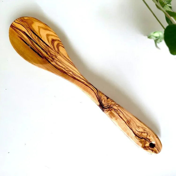 Olive wood slotted kitchen spoon – handcrafted and natural design