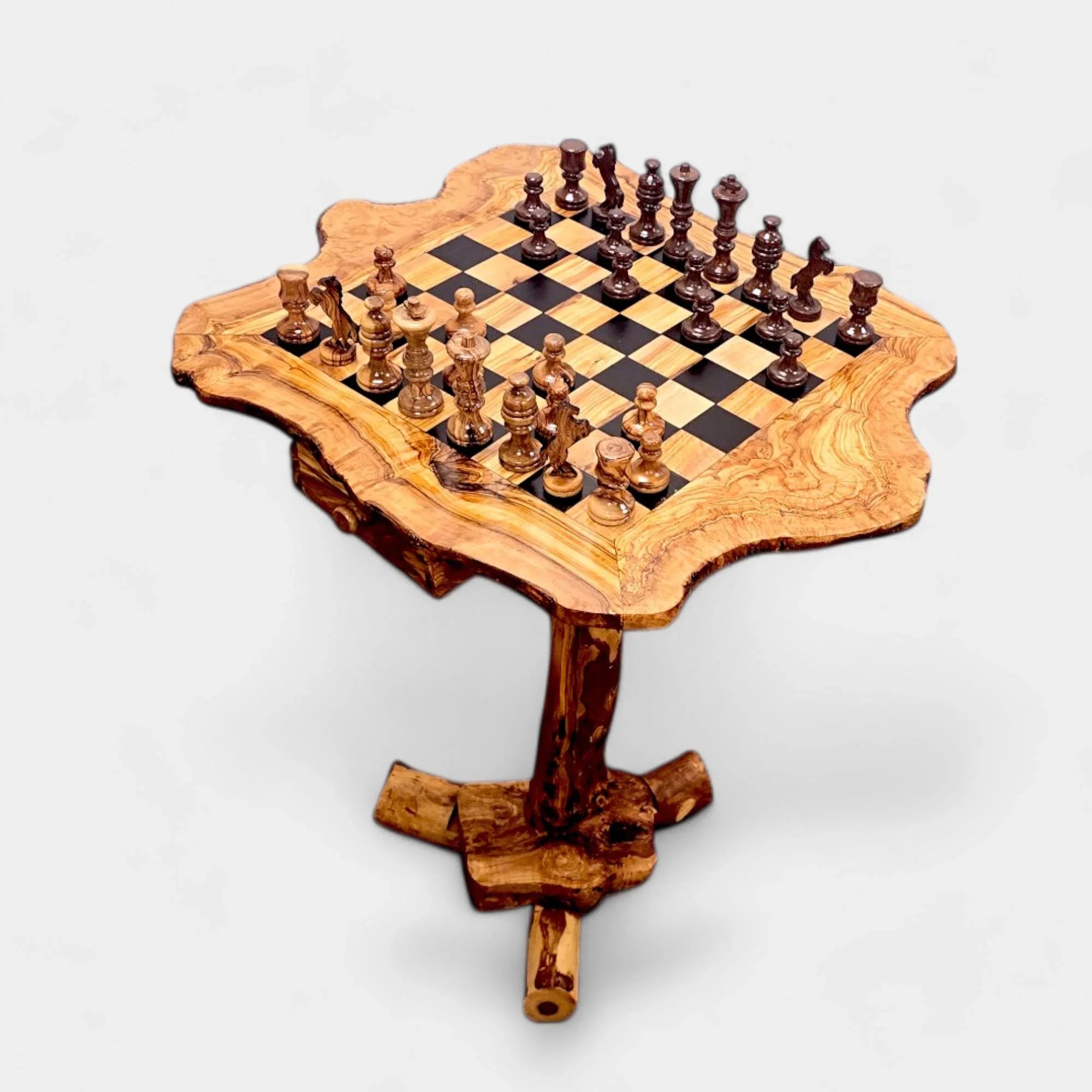 Personalised Olive Wood Natural Hand Crafted Fantasy Look Wooden Chess Board Set Table With Pieces | Unique Gift Idea