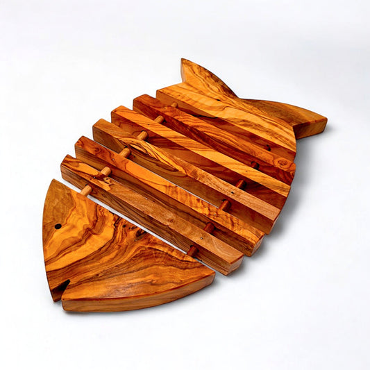 Wooden Coaster, Olive Wood Fish shaped Pan Coaster 26 cm, kitchen trivets, kitchen accessories, restaurant, chef, handmade, gift