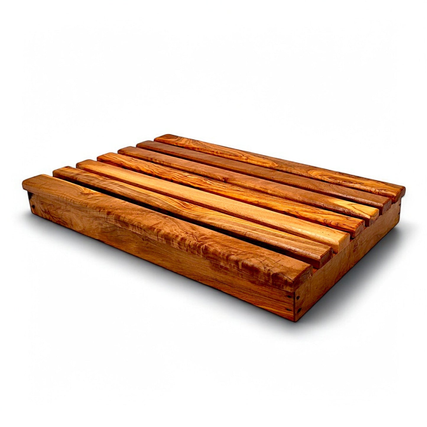 Olive wood Handcrafted Bread Cutting Board With Removable Slotted Cutting Grill And Base Serving Tray Crumb Catcher | Various Sizes