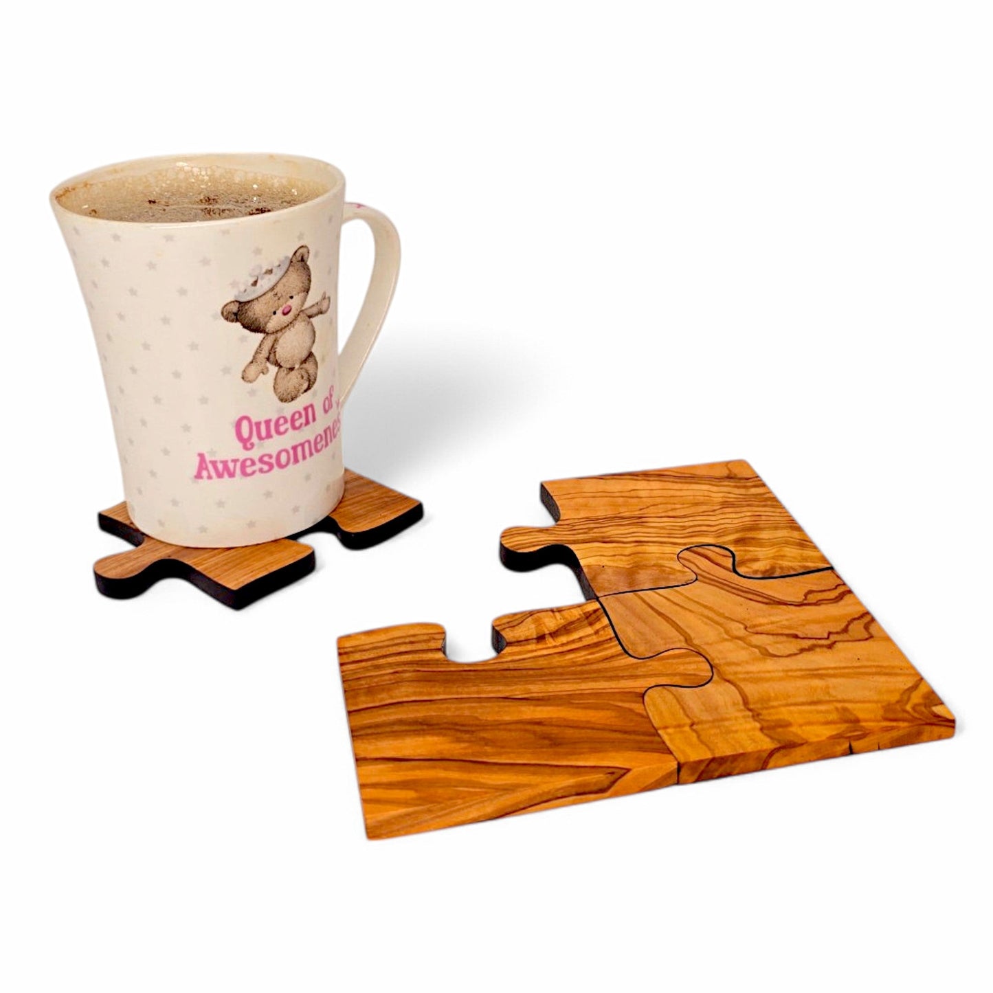 Olive Wood Puzzle Piece Wooden Coaster Set | Unique Gift Idea