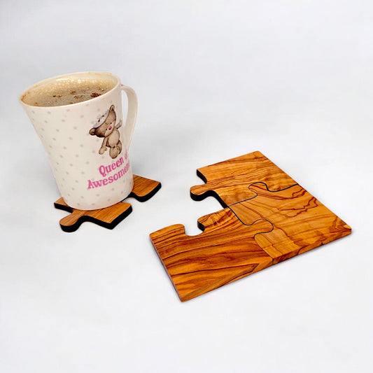 Olive Wood Puzzle Piece Wooden Coaster Set | Unique Gift Idea