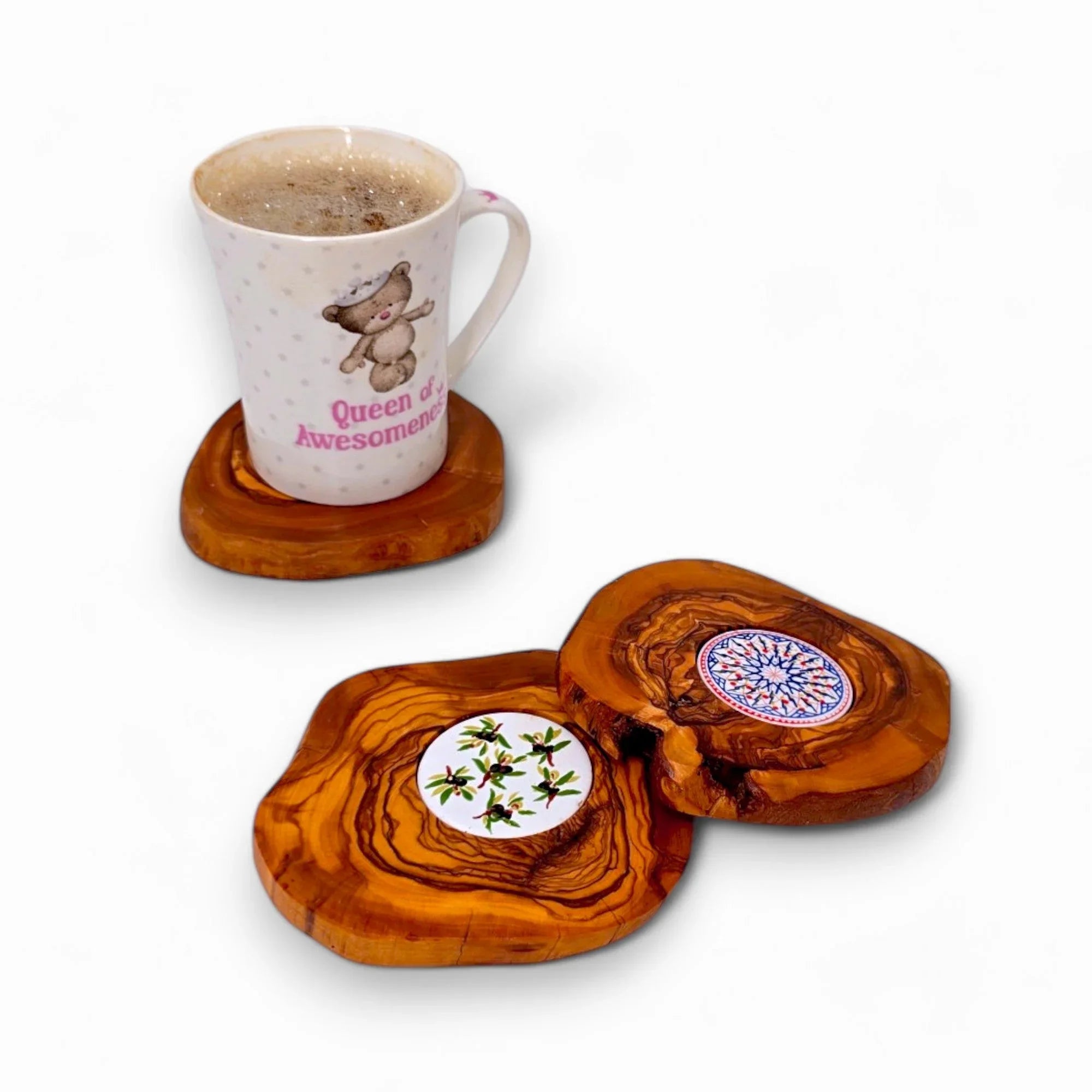 Olive wood rustic ceramic coaster – handcrafted and natural design