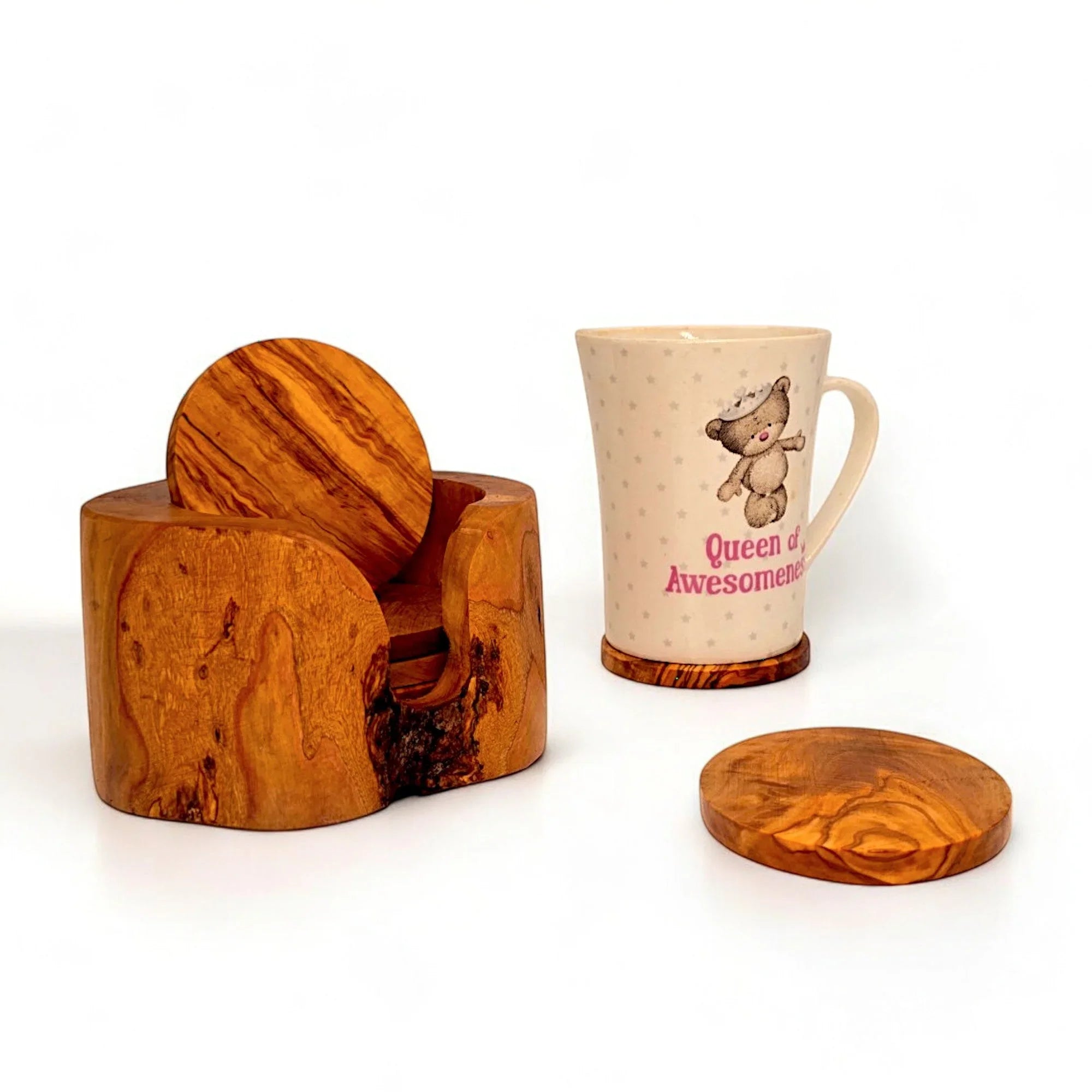 Olive wood coaster set of 6 – handcrafted, natural design