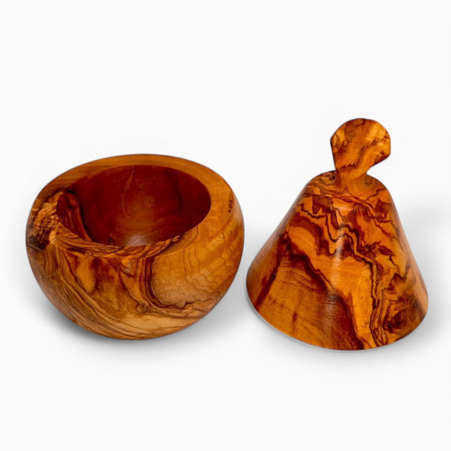 Olive Wood Handcrafted Pear Shaped Wooden Coffee/Sugar/Spice Bowl W/ Lid