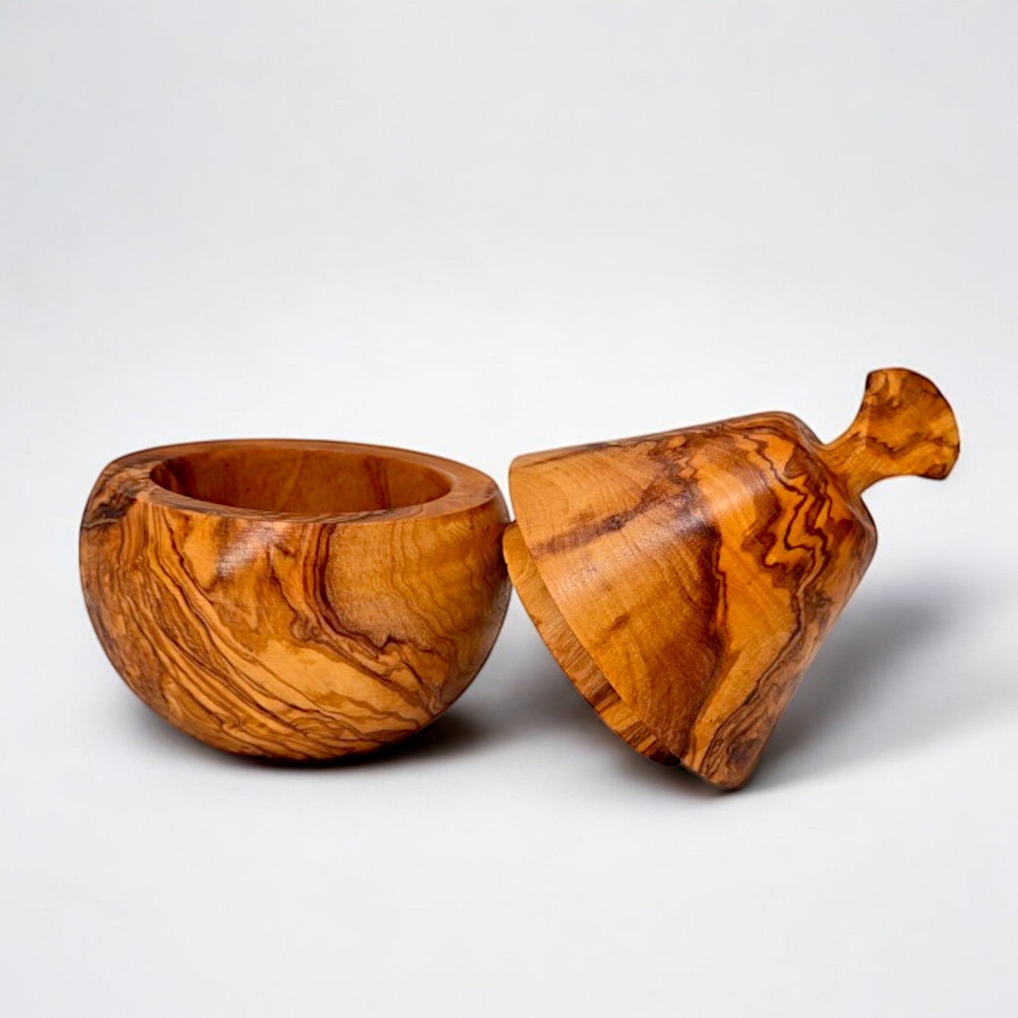 Olive Wood Handcrafted Pear Shaped Wooden Coffee/Sugar/Spice Bowl W/ Lid