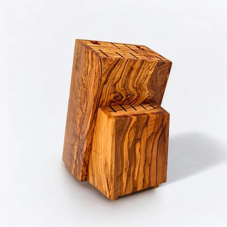 Handcrafted Olive Wood Knife Block | Rustic Kitchen Knife Holder | Verdant Grain
