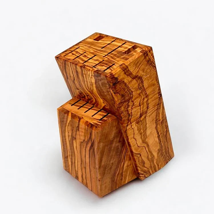 Handcrafted Olive Wood Knife Block | Rustic Kitchen Knife Holder | Verdant Grain