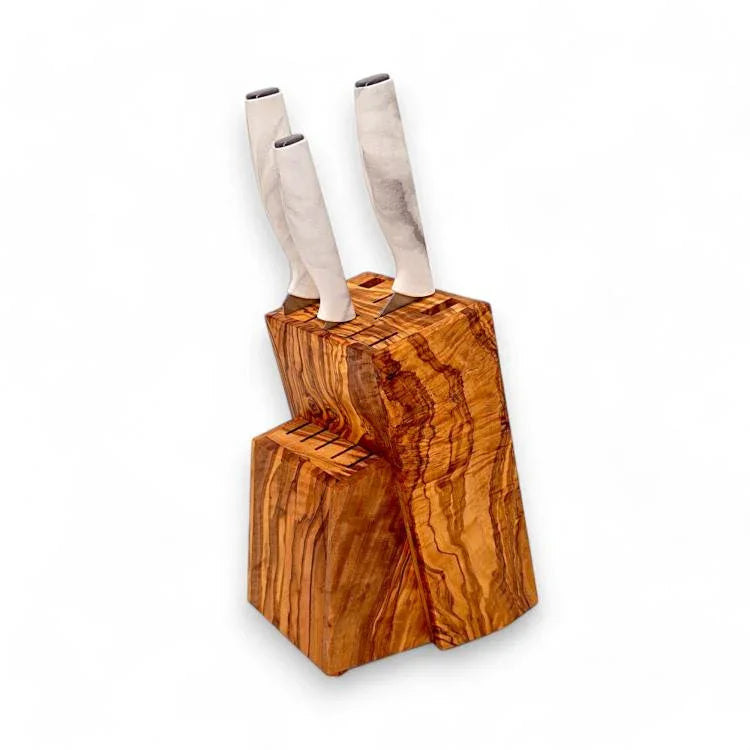 Handcrafted Olive Wood Knife Block | Rustic Kitchen Knife Holder | Verdant Grain