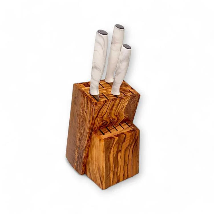 Handcrafted Olive Wood Knife Block | Rustic Kitchen Knife Holder | Verdant Grain