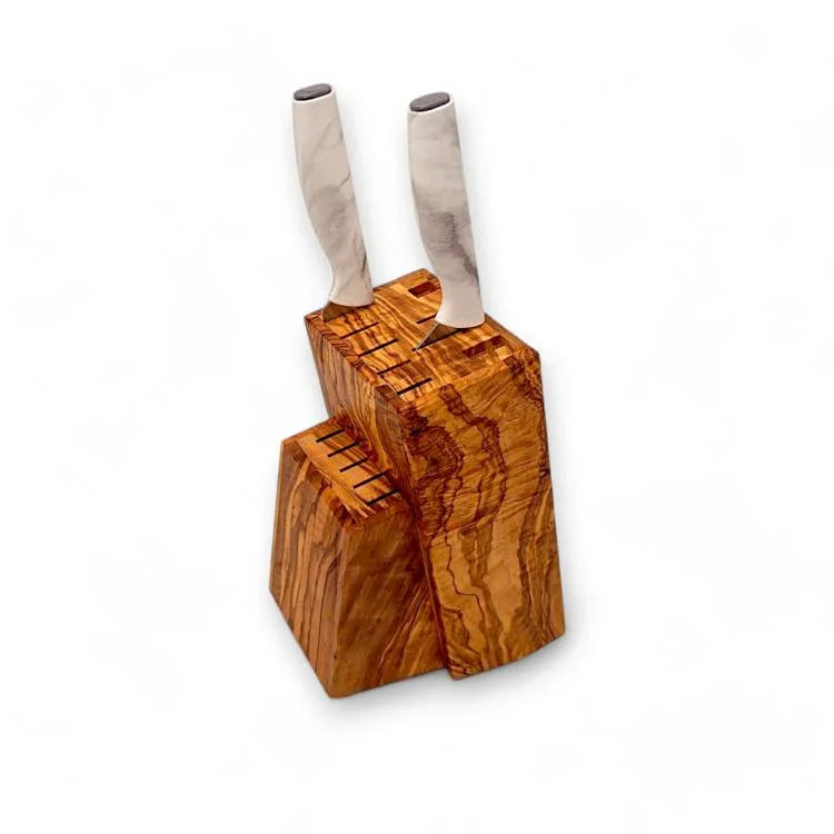 Handcrafted Olive Wood Knife Block | Rustic Kitchen Knife Holder | Verdant Grain