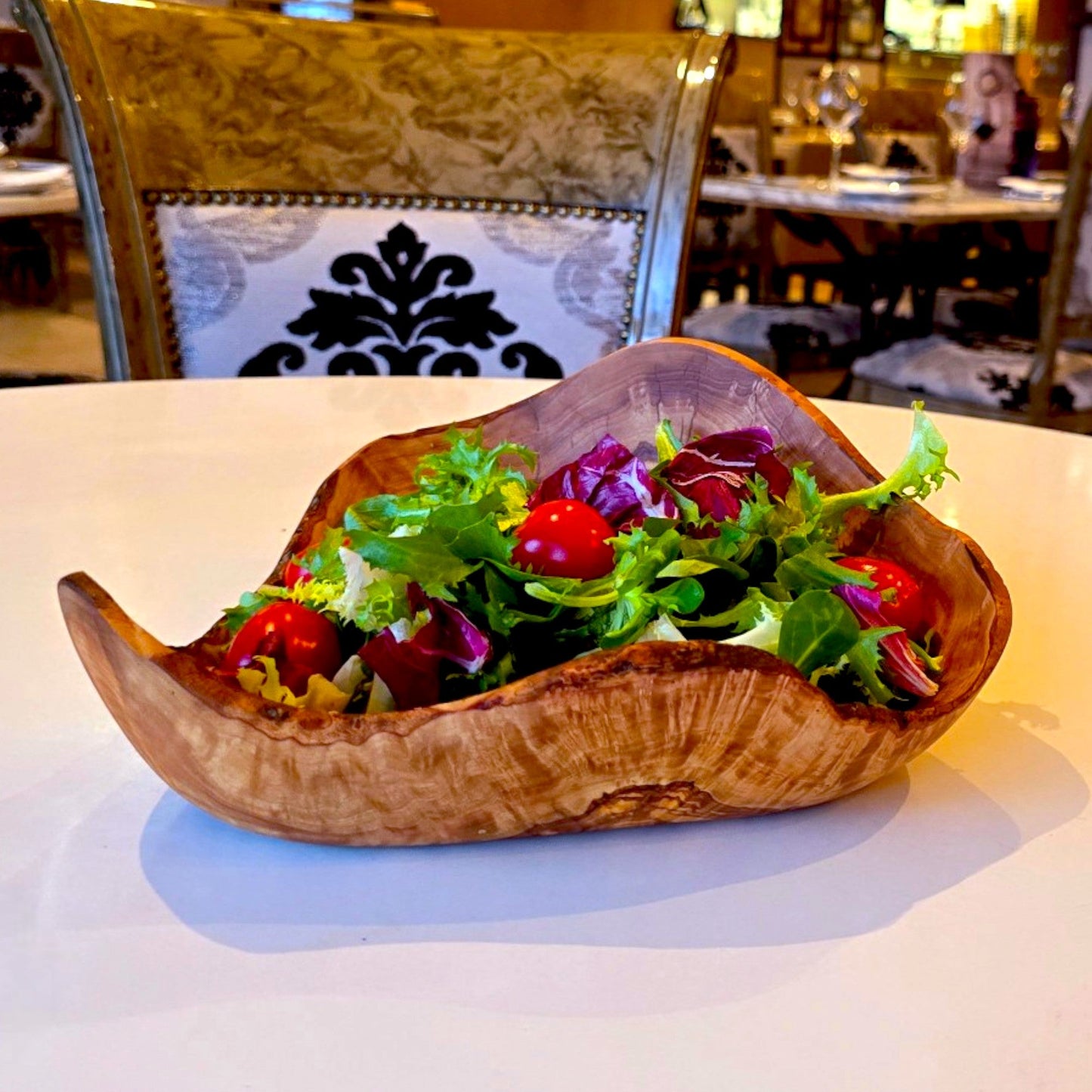 Olive Wood Handcrafted Flat Wooden Fruit Bowl Display Basket