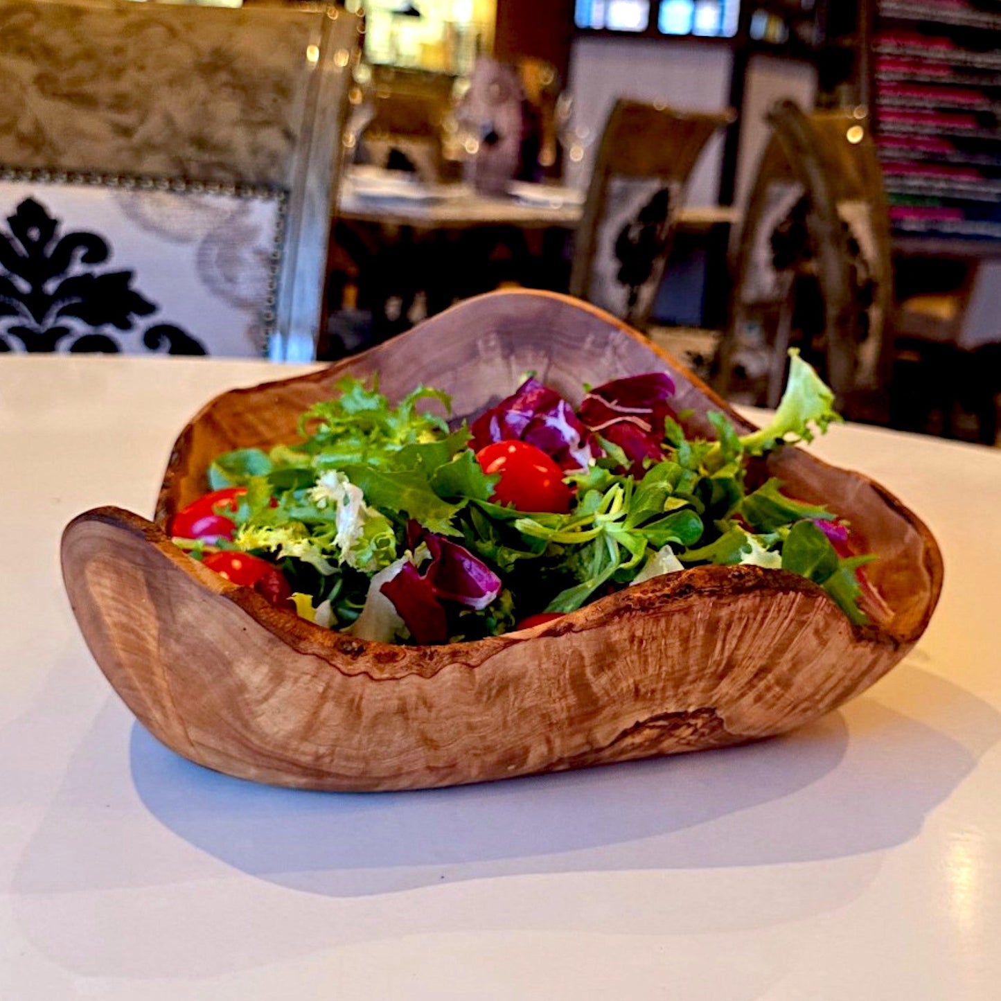 Olive Wood Handcrafted Flat Wooden Fruit Bowl Display Basket