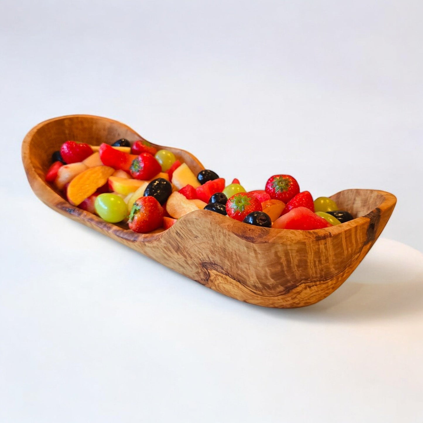 Olive Wood Handcrafted Flat Wooden Fruit Bowl Display Basket