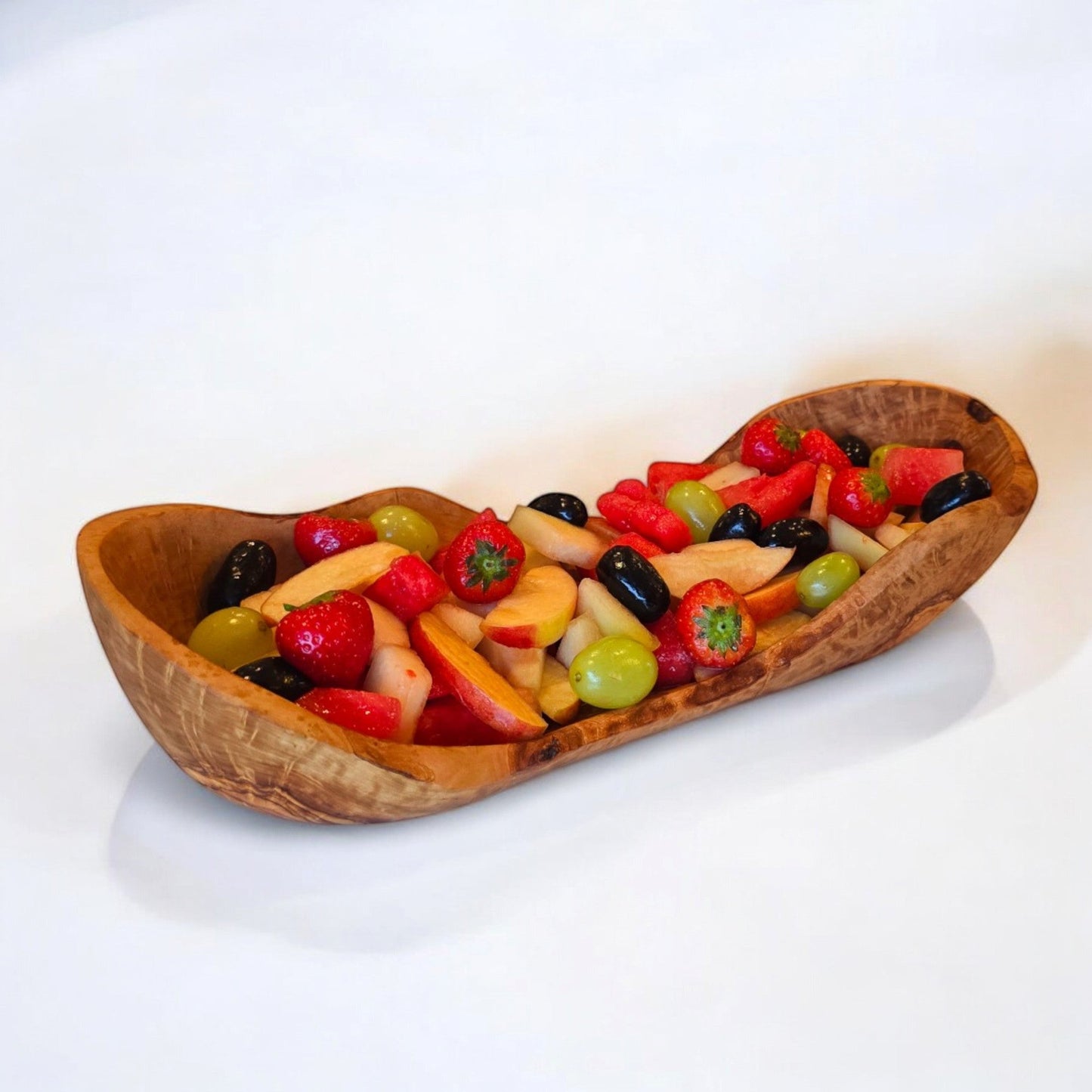 Olive Wood Handcrafted Flat Wooden Fruit Bowl Display Basket