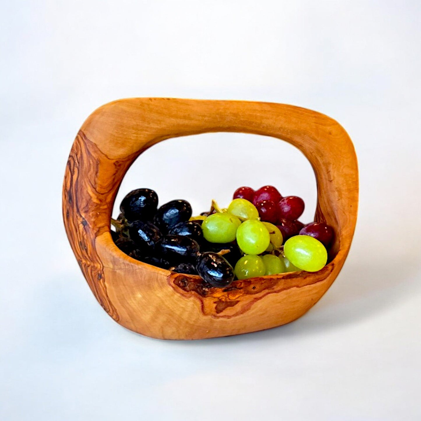 Olive Wood Wooden Decorative Fruit Basket/Bowl with Handle