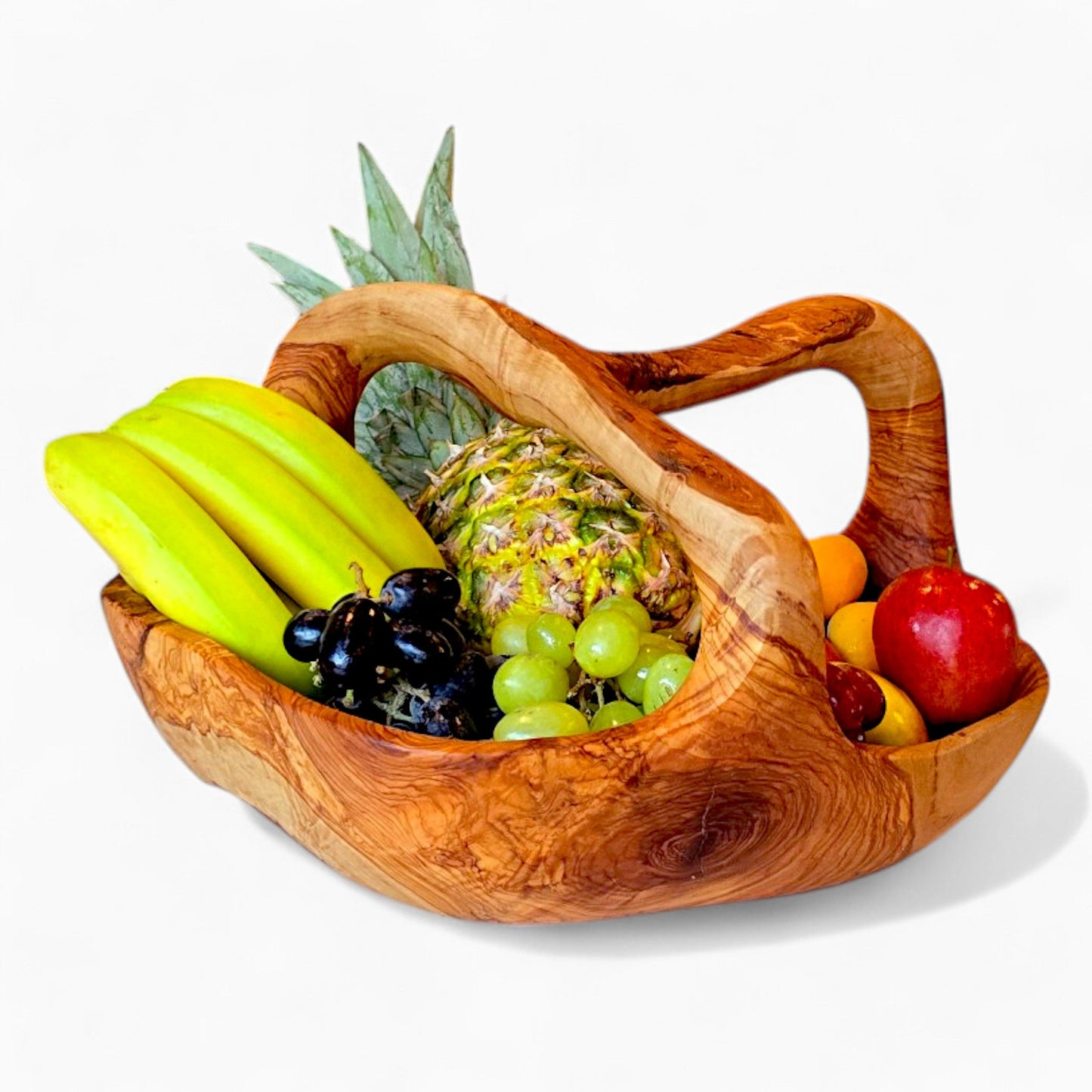 Olive Wood Wooden Decorative Fruit Basket/Bowl with Handle