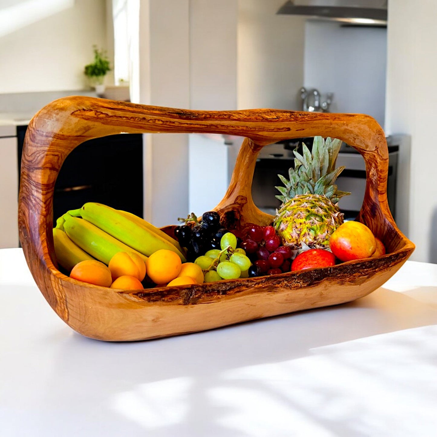 Olive Wood Wooden Decorative Fruit Basket/Bowl with Handle