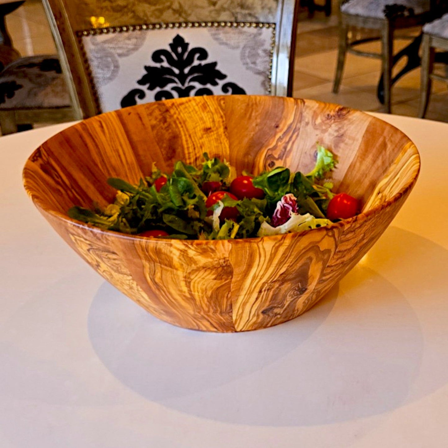 Olive Wood Large Handcrafted End Grain Centre Piece Wooden Salad Bowl