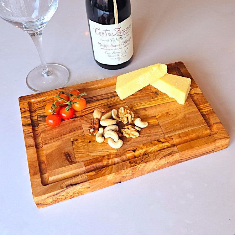 Olive Wood End Grain Chopping/Cutting Board | Large Heavy Rectangular Charcuterie W/ Drip Catching Groove  | Various Sizes