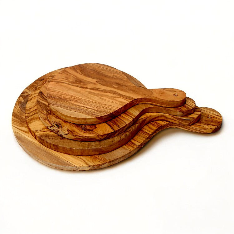 Olive Wood Round Pizza Board with Handle | End Grain Chopping/Cutting/Serving Board | Various sizes