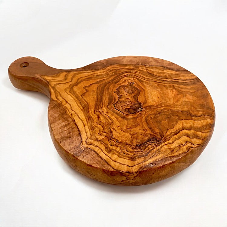 Olive Wood Round Pizza Board with Handle | End Grain Chopping/Cutting/Serving Board | Various sizes