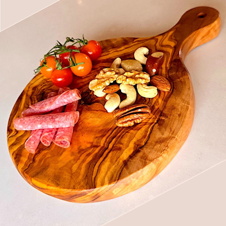 Olive Wood Round Pizza Board with Handle | End Grain Chopping/Cutting/Serving Board | Various sizes