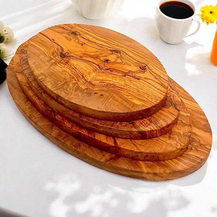 Olive Wood Round Wooden Chopping/Cutting/Charcuterie/Cheese Board Serving Platter | Various Sizes