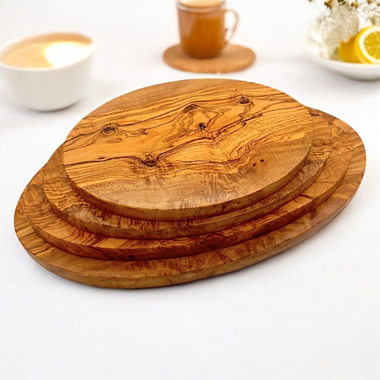 Olive Wood Round Wooden Chopping/Cutting/Charcuterie/Cheese Board Serving Platter | Various Sizes