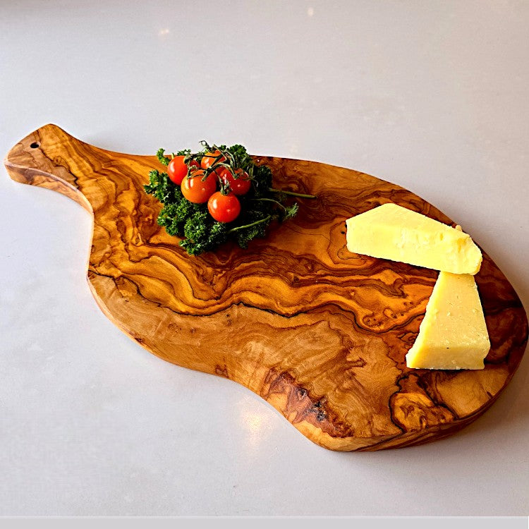 Olive Wood Irregular Shaped Handcrafted Wooden Charcuterie Cutting/Chopping Board with Handle