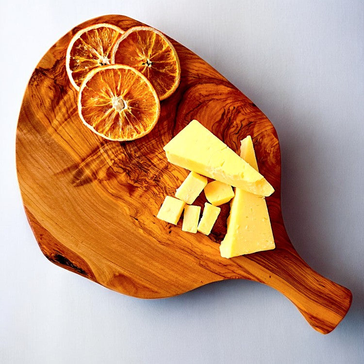 Olive Wood Irregular Shaped Handcrafted Wooden Charcuterie Cutting/Chopping Board with Handle