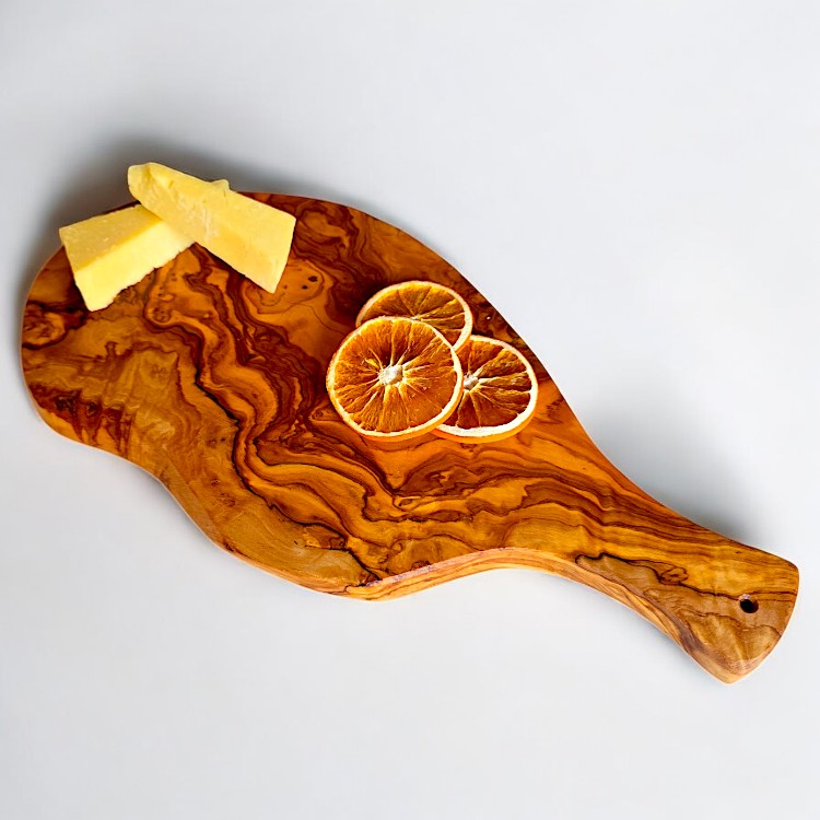 Olive Wood Irregular Shaped Handcrafted Wooden Charcuterie Cutting/Chopping Board with Handle