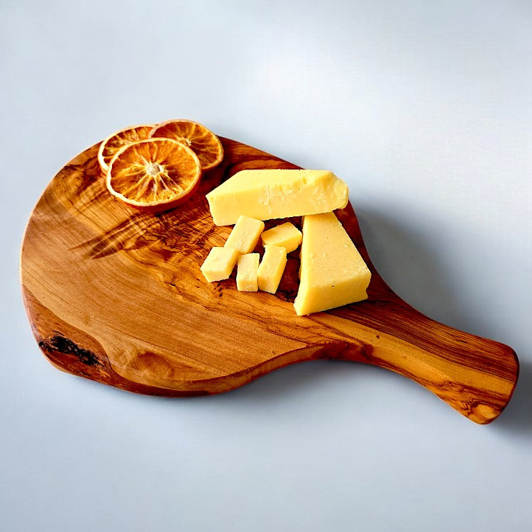 Olive Wood Irregular Shaped Handcrafted Wooden Charcuterie Cutting/Chopping Board with Handle