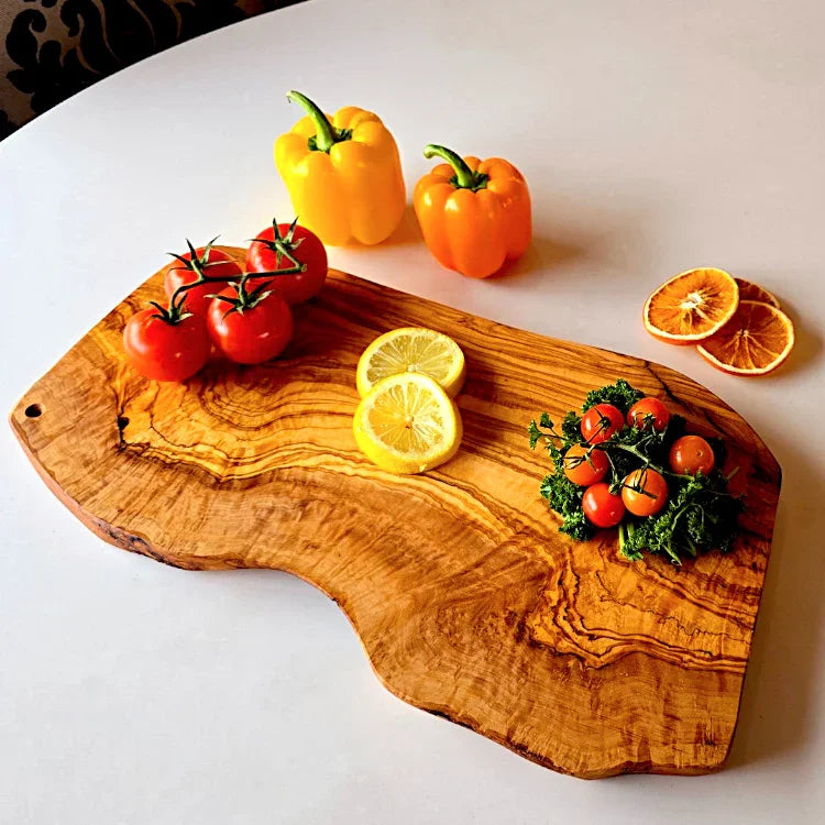 Olive wood irregular shaped cheese board – handcrafted, natural design