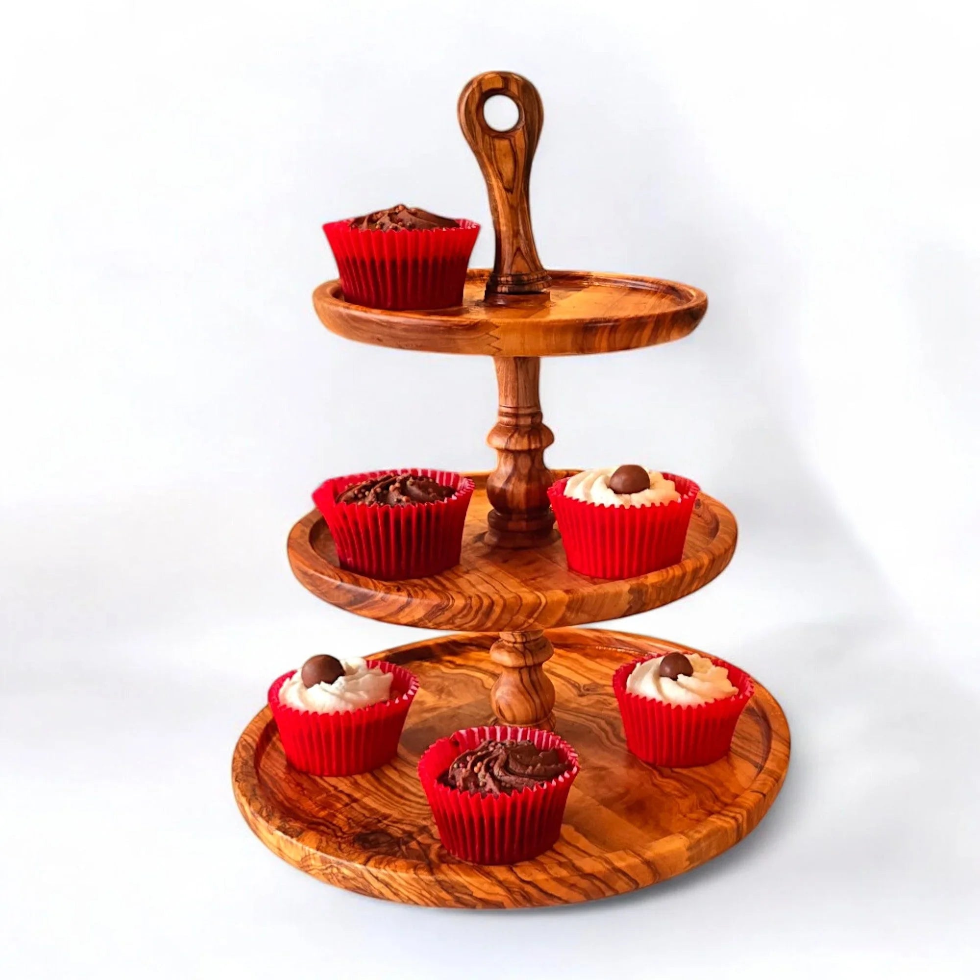 Olive wood 3 tiered serving – handcrafted and natural design