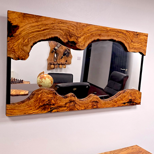 Hand made olive wood mirror and console table set