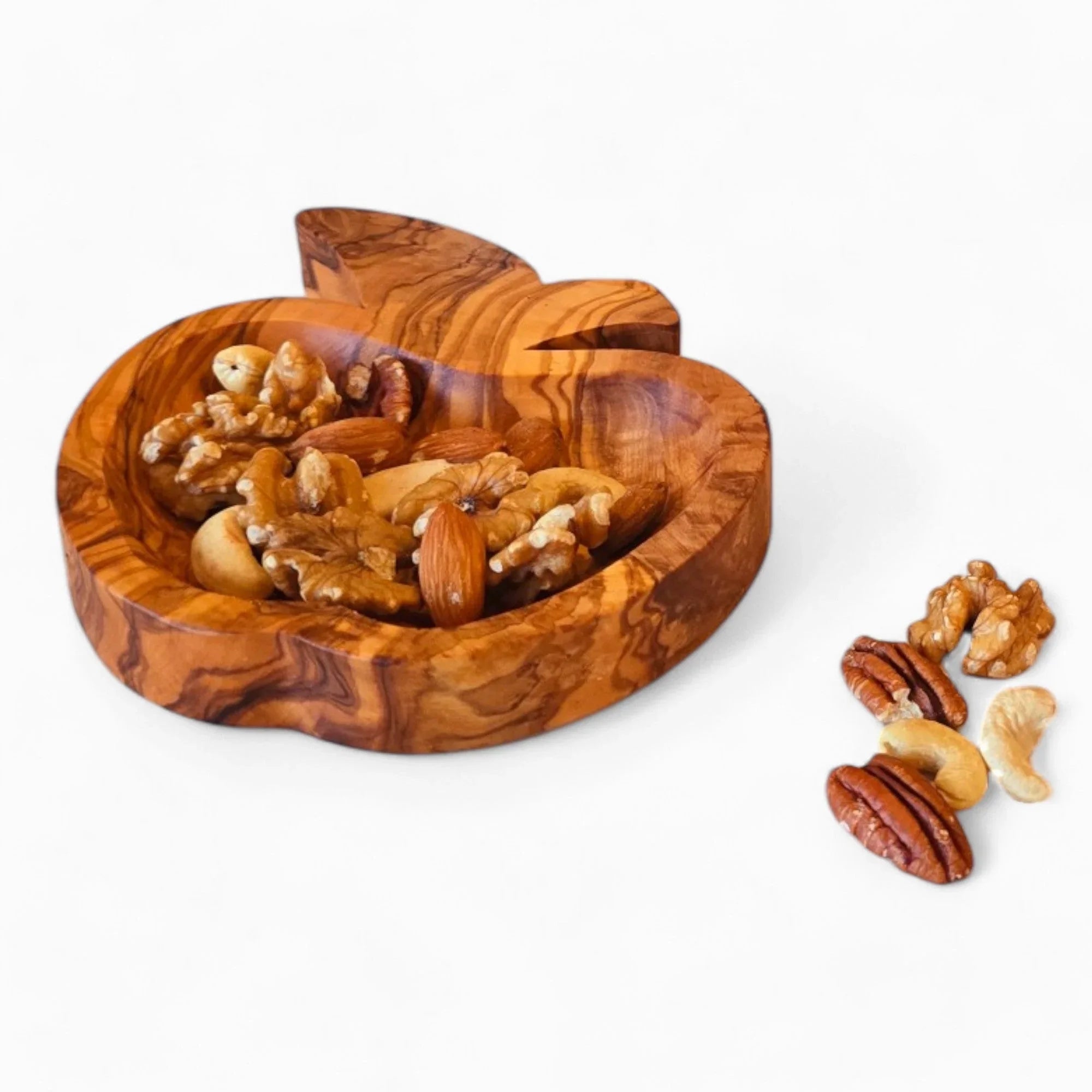 Olive wood apple shaped dish – handcrafted, natural design