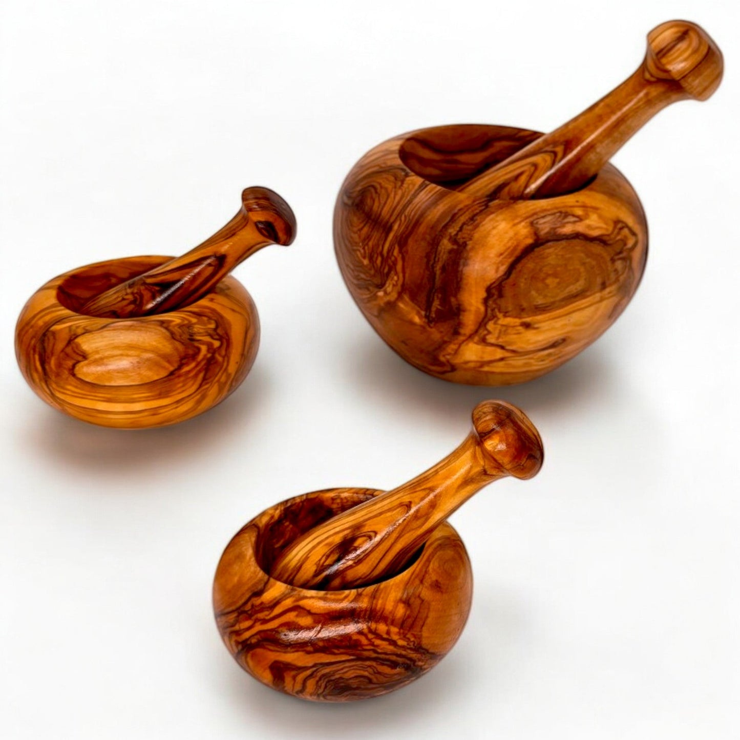 Pestle & Mortar Made From Solid Olive Wood | Round Heavy Wooden | Makes Great Housewarming Gift