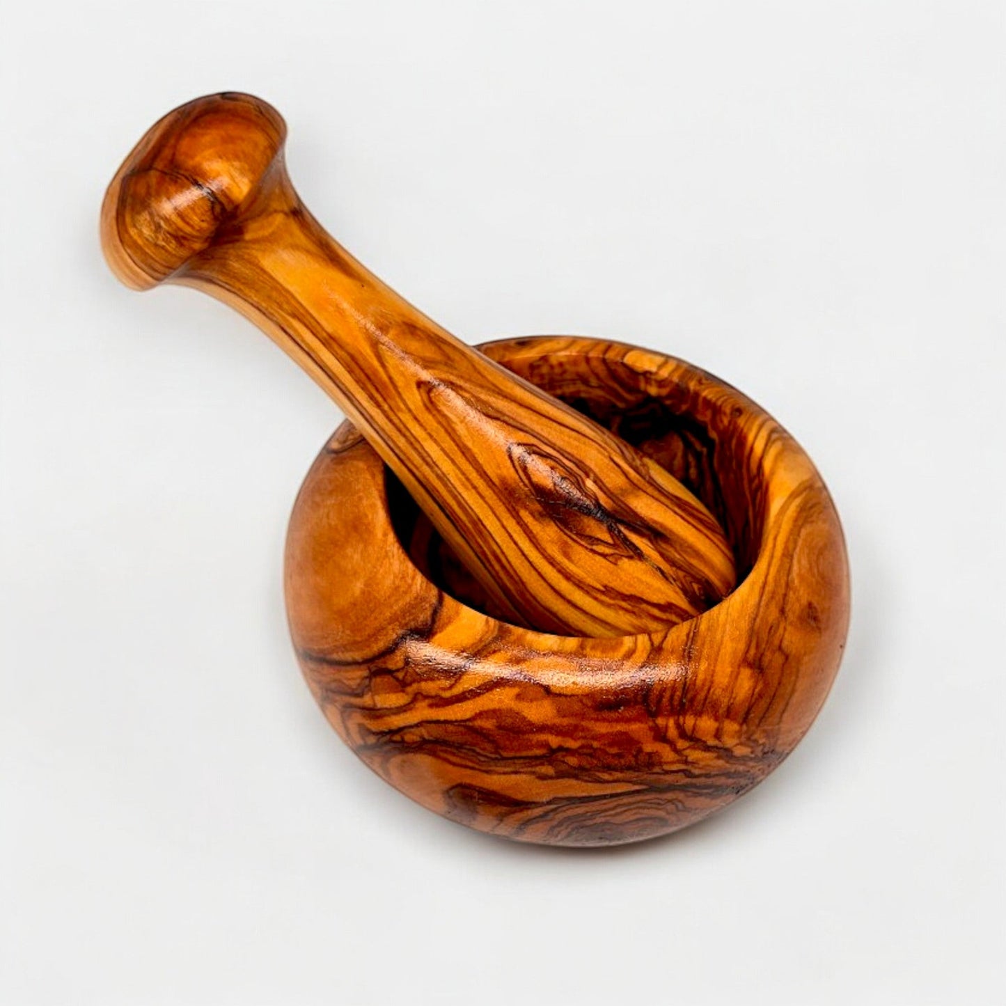 Pestle & Mortar Made From Solid Olive Wood | Round Heavy Wooden | Makes Great Housewarming Gift