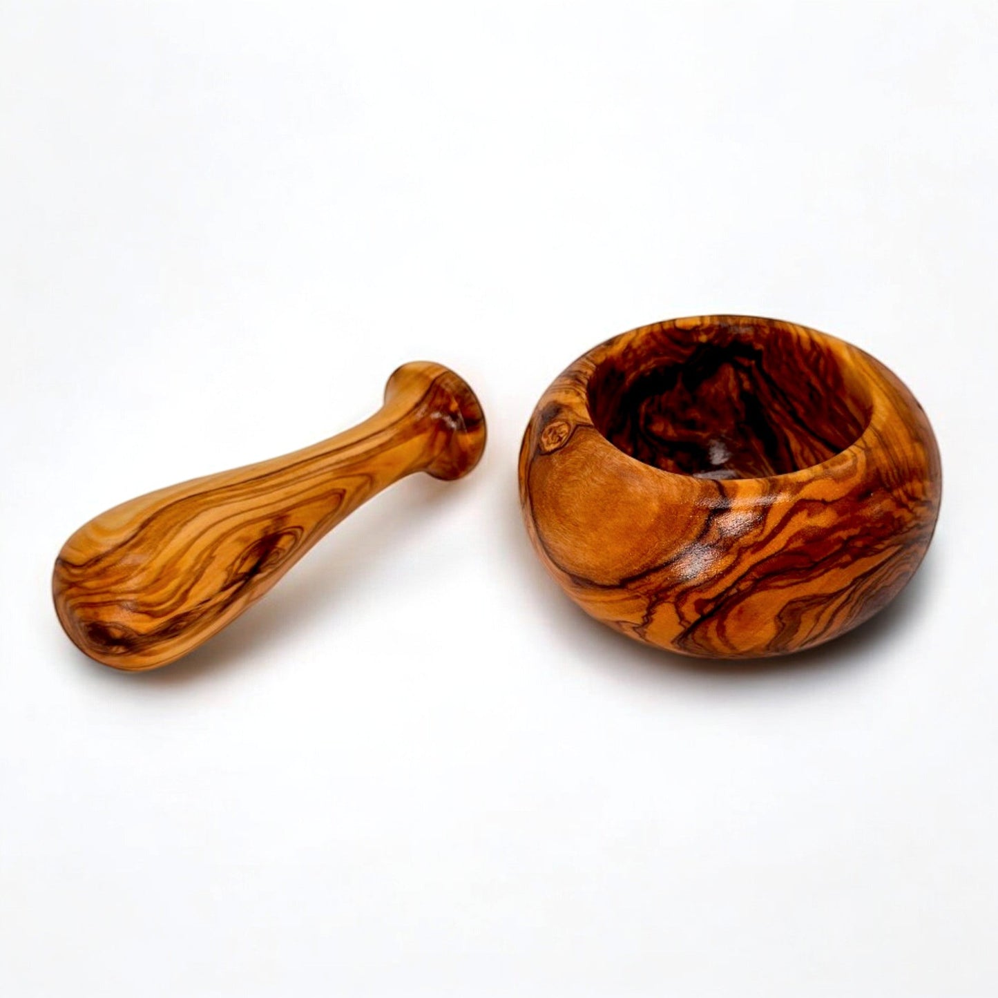 Pestle & Mortar Made From Solid Olive Wood | Round Heavy Wooden | Makes Great Housewarming Gift