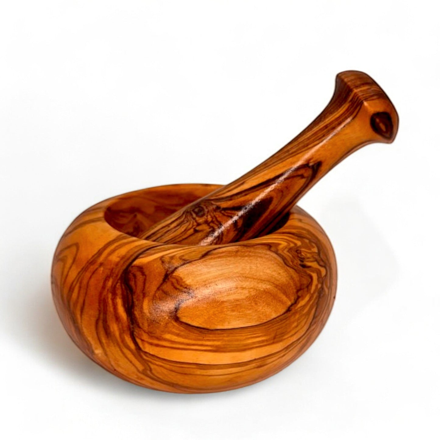 Pestle & Mortar Made From Solid Olive Wood | Round Heavy Wooden | Makes Great Housewarming Gift