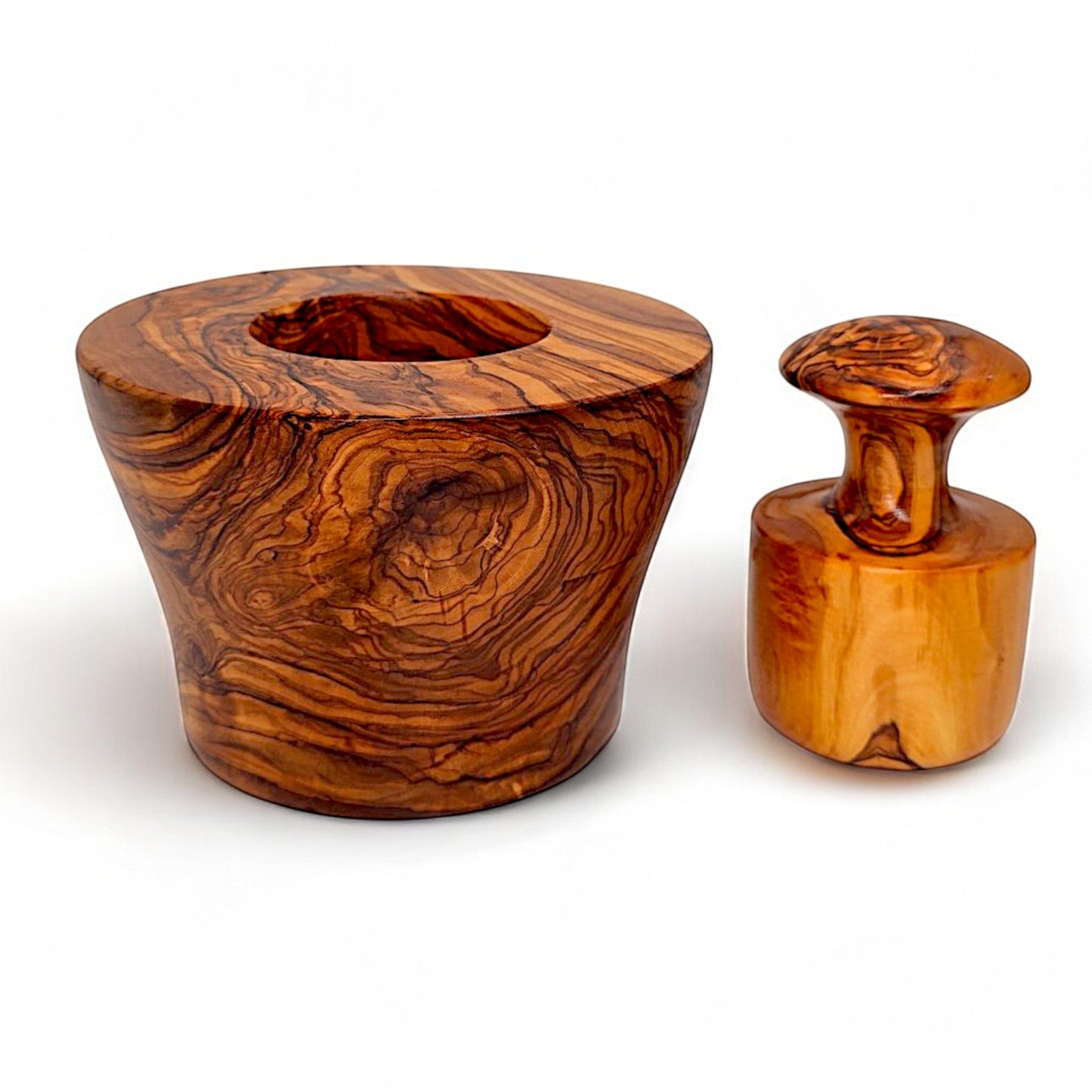 Olive Wood Garlic Grinder | Snug Fit Wooden Pestle & Mortar