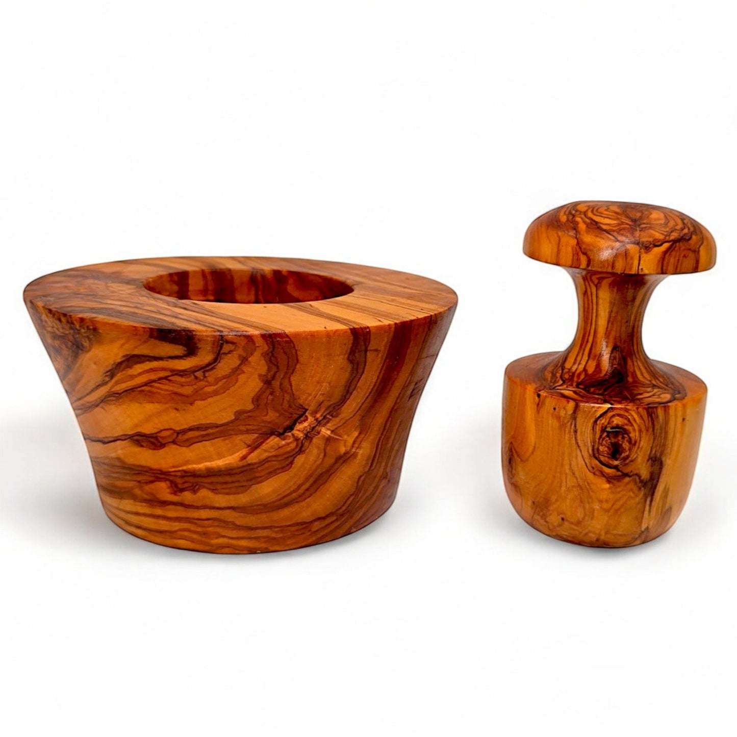 Olive Wood Garlic Grinder | Snug Fit Wooden Pestle & Mortar