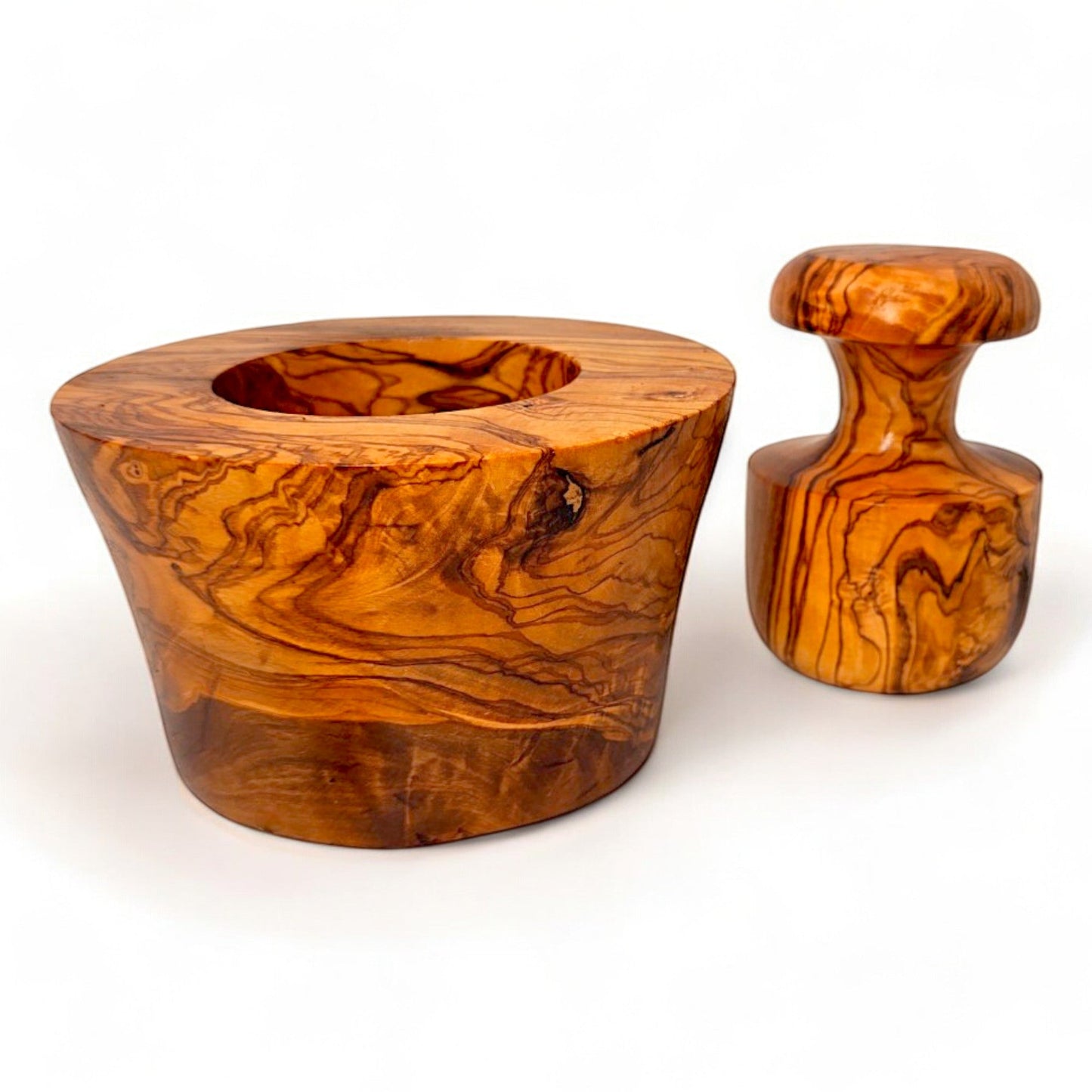 Olive Wood Garlic Grinder | Snug Fit Wooden Pestle & Mortar