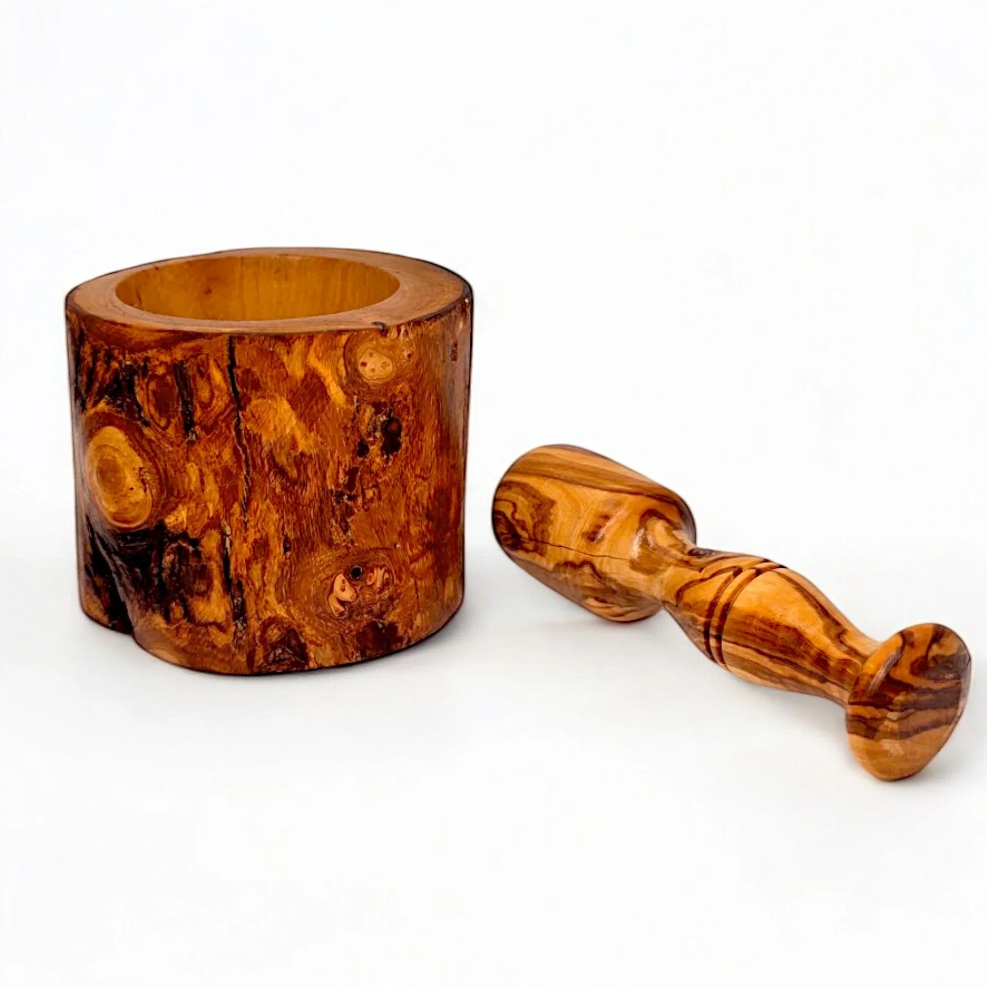 Olive wood wooden pestle and mortar – handcrafted, natural design